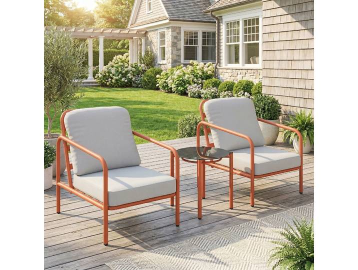 Outsunny Salon Jardin 3pcs Fauteuils Table Verre Rouge Vineux