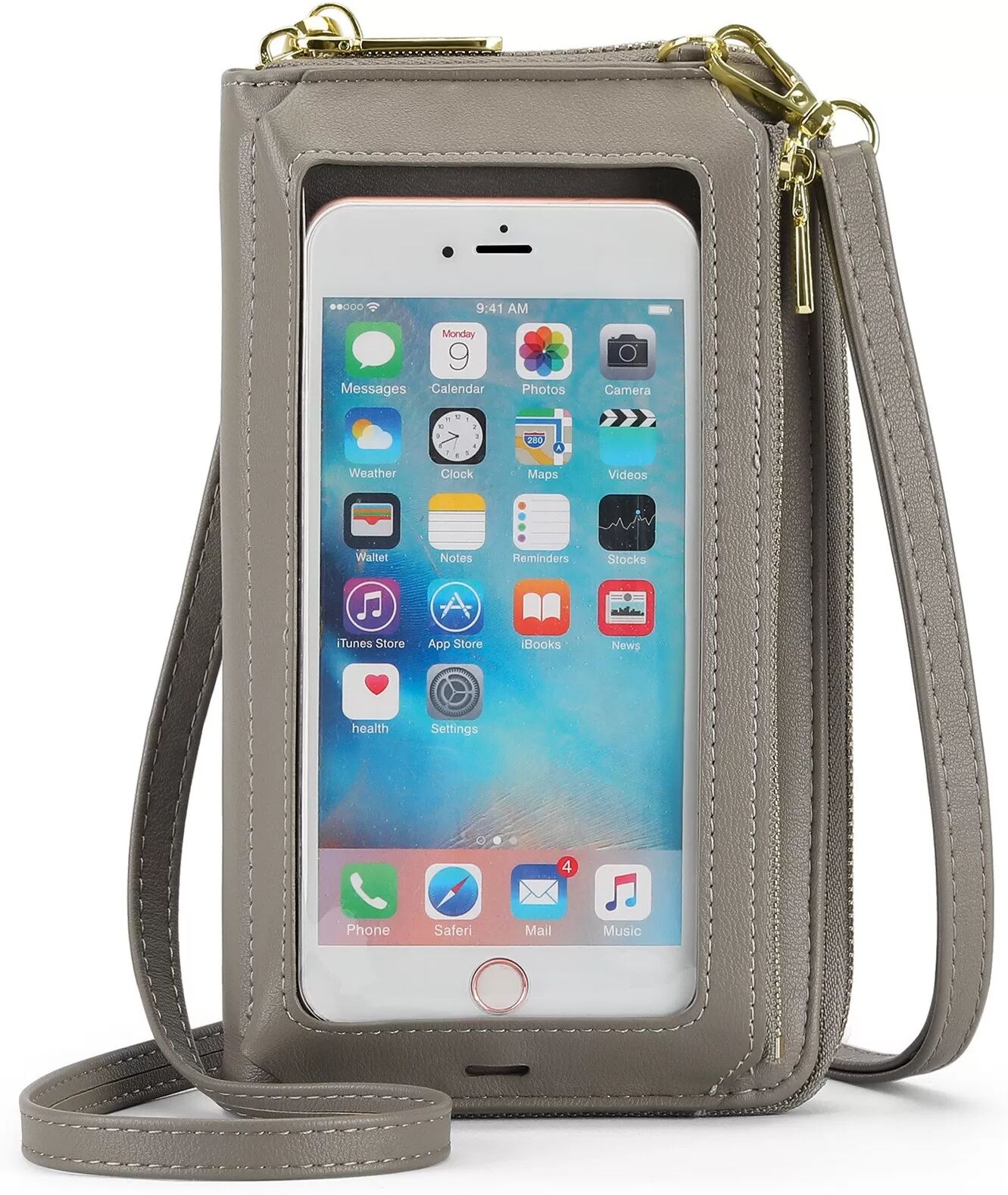 INF Touchscreen Crossbody Handytasche - Anti-Diebstahl Multifunktionale Damen Schulter Mini Geldbörse Grau