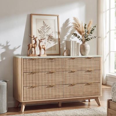 afulyperfllc Fluted 6 Drawers Dresser, Modern Chest of Drawers for Bedroom