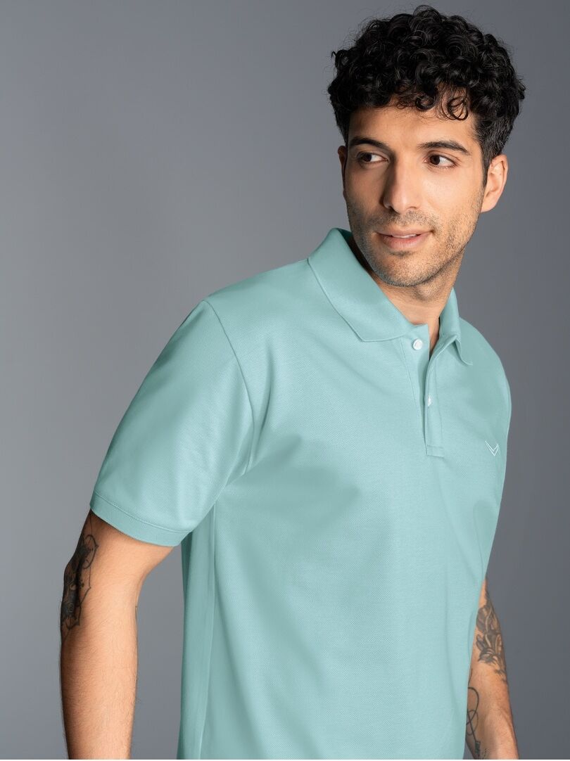 Poloshirt TRIGEMA "TRIGEMA Poloshirt DELUXE Piqué", Herren, Gr. S, blau (gletscher), Piqué, 100% Baumwolle, Basic, lang, ohne Ausschnitt, Shirts Poloshirt gletscher S