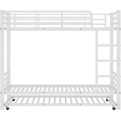 MODFU Etagenbett aus Metall Weiß 204x95x160 cm, gewerblich geeignet, mit Ausziehbett, Leiter und Seitengittern
