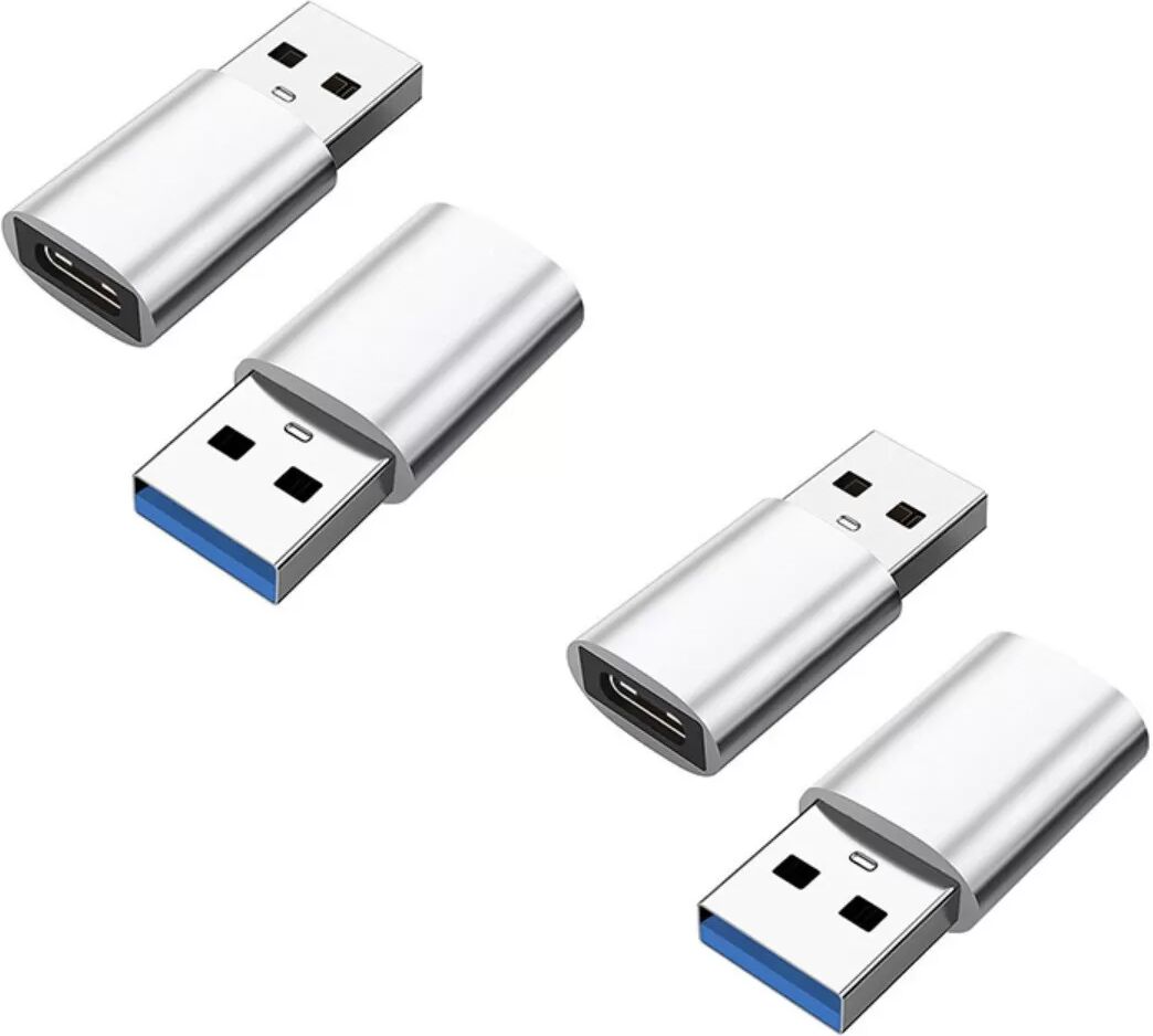 INF Type-C-zu-USB-3.0-Adapter 4er-Pack - USB C Female zu USB A Male Schnelllade-Adapter, ABS+Aluminiumlegierung Silber