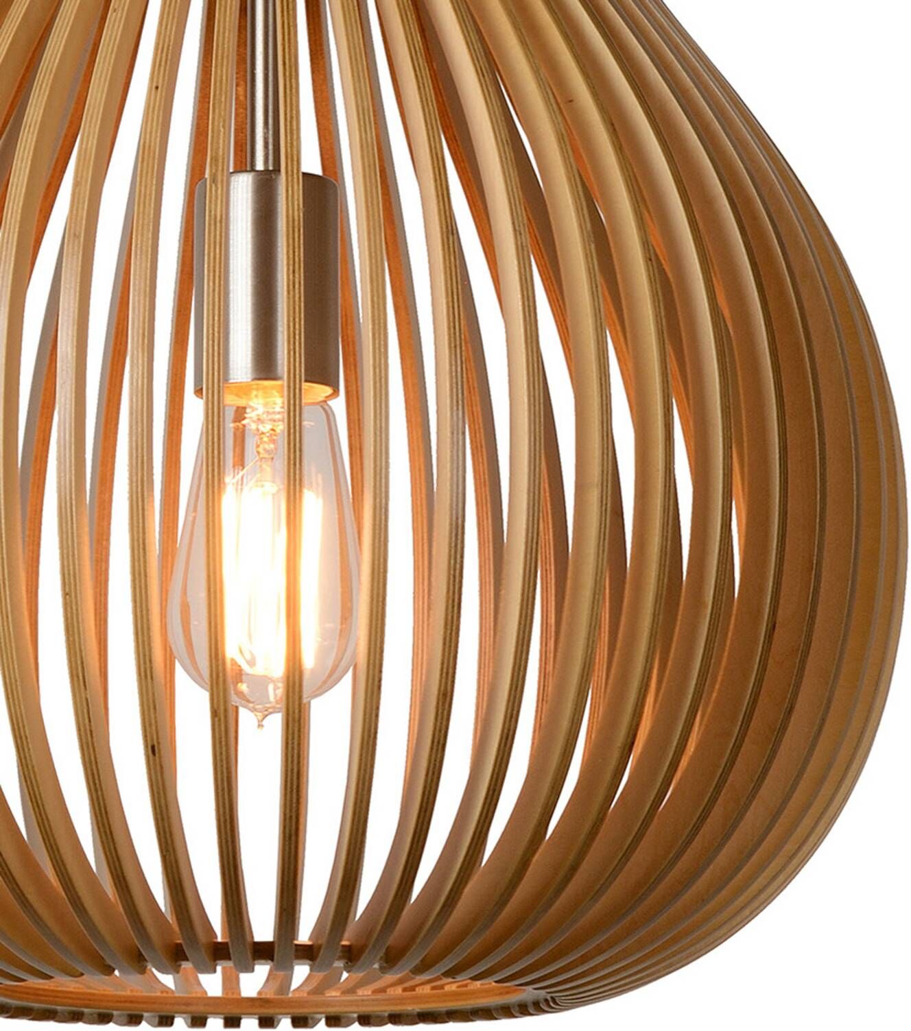 Lucide Wooden Pendant Light Bodo, dimmable, Light wood, Living / Dining Room, Wood, Scandinavian, Ceiling Light
