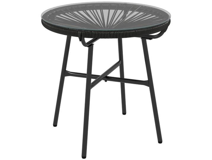 Outsunny Balkontisch, Schwarz, Metall, PE Rattan, Kunststoff, 50x50x50 cm, Gartenmöbel, Gartentische, Balkontische