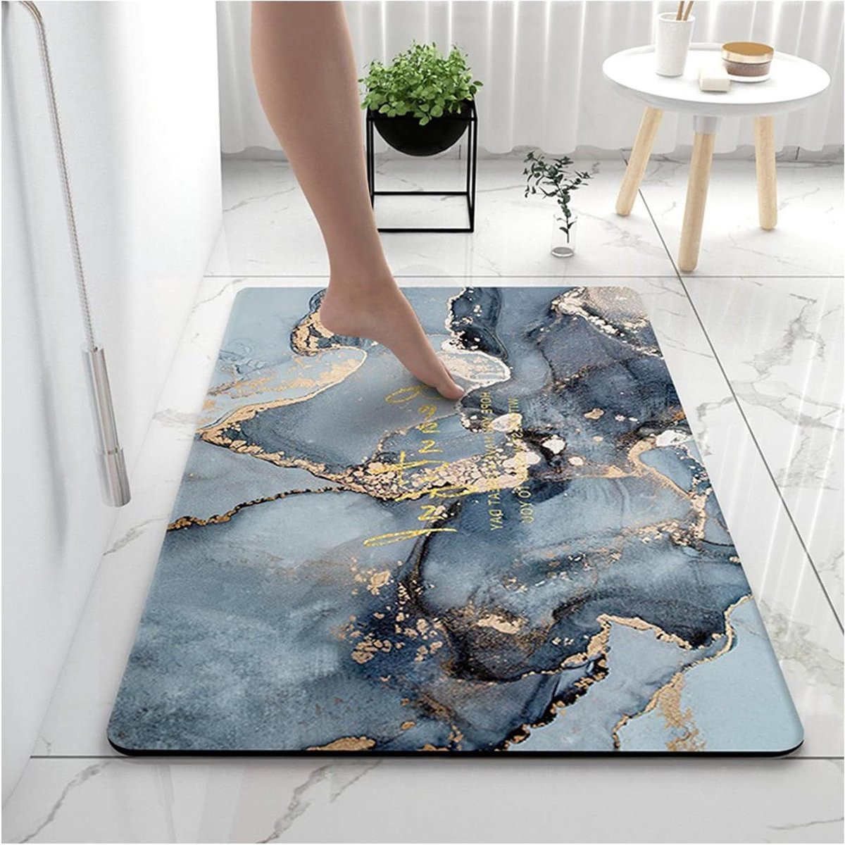 Blauwe absorberende antislip badmat met snelle wateropname - 60 cm