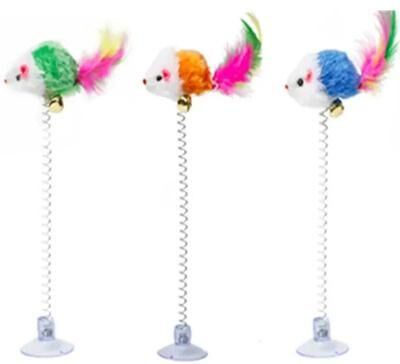 Inspired Living Springy Suction Cup Interactive Cat Toy With Mouse And Feather Teaser 10pcs