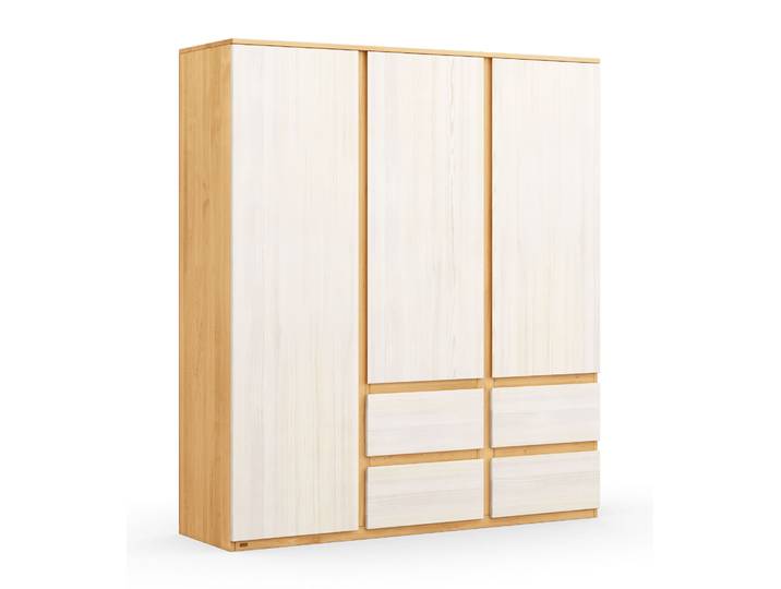 Naturwohnen Kleiderschrank aus Massivholz Erle & Naturweiß H190 x B167 x T50cm Finn mit bioola® natur & colour veredelt 100% Bio & Vegan