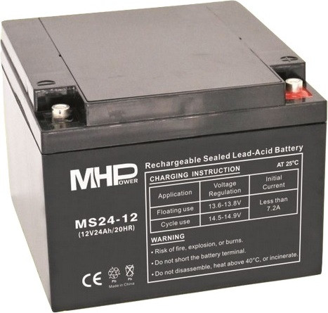 MHPower MS24-12 AGM loodaccu, 12V/24Ah, aansluiting T1 - M6