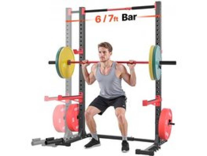 VEVOR Power Rack 445 kg Belastbar, multifunktionales Squat Rack für Heimfitnessstudio, Krafttrainingsgerät mit 6 Bandstiften & Landmine-Aufsatz & Sicherheitsstangen für Bankdrücken Kniebeugen