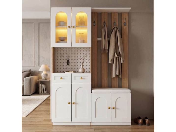 Meuble d'entrée - LEMONBEST - Design flexible - LED intégrée - Banquette réversible - 7-en-1 rangement