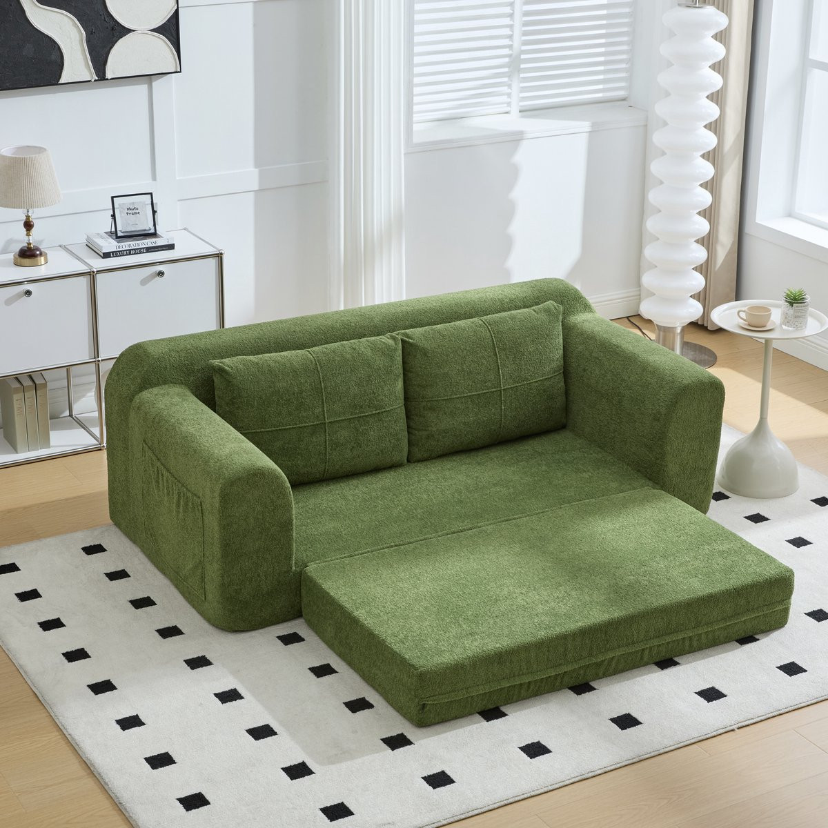 FloraGrace Slaapbank – 2-in-1 Vouwbaar Vloersofa Met Armleuningen – Legergroen