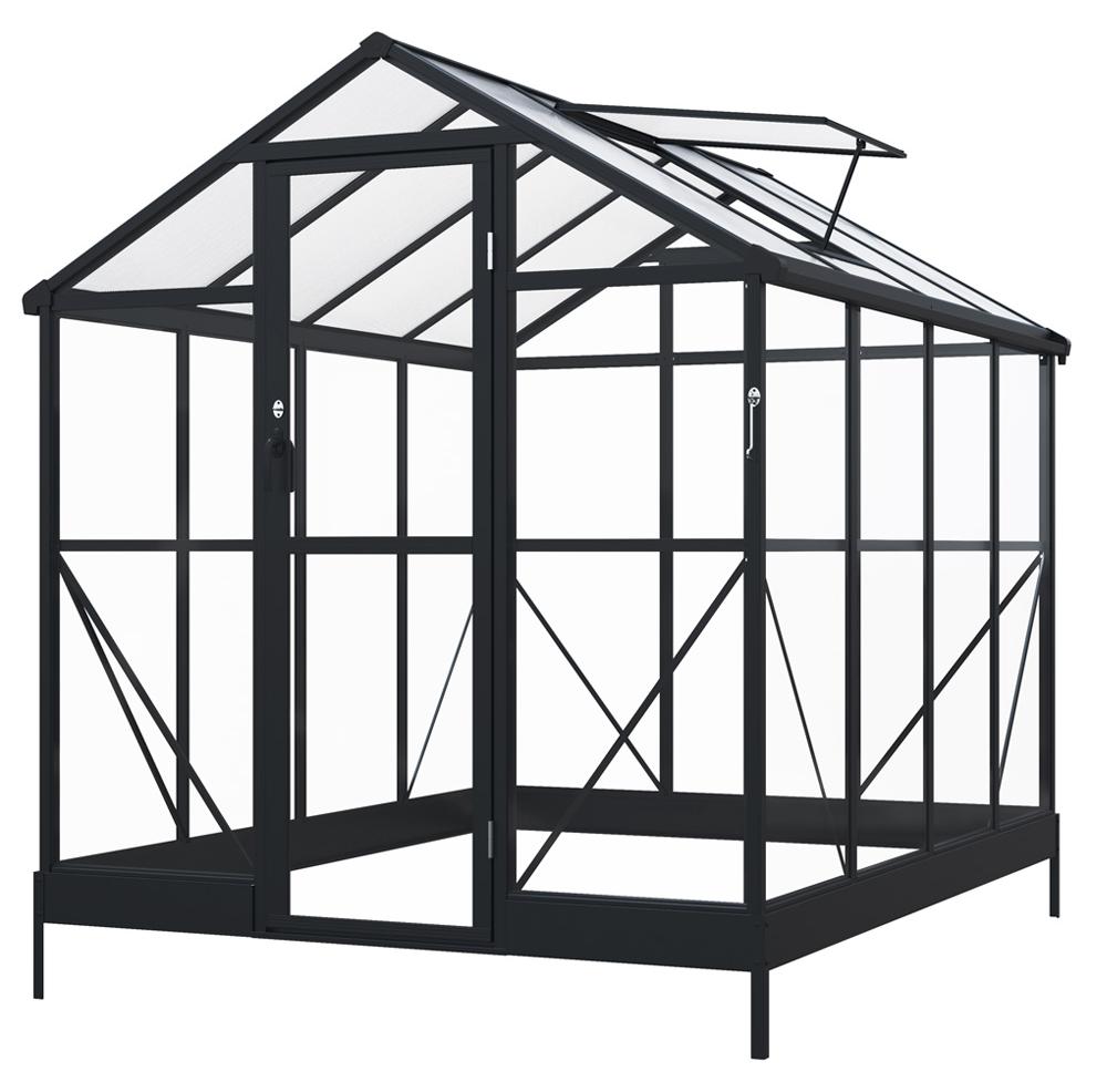 HOME DELUXE Gewächshaus ALBORA - Schwarz, Aluminium/Polycarbonat | inkl. Fundament, 90 % Lichtdurchlässigkeit