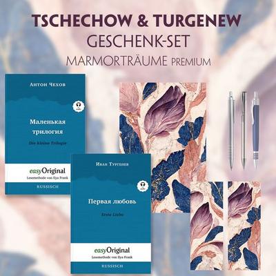 Tschechow & Turgenew Geschenkset - 2 Bücher (Softcover mit Audio-Online) + Marmorträume Schreibset Premium, Set von Anton Pawlowitsch Tschechow,Iwan
