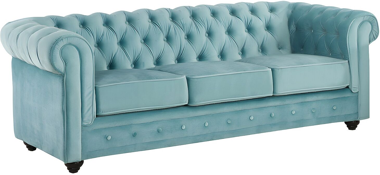 Unique Kanapy 3-osobowa i 2-osobowa z weluru w kolorze pastelowym niebieskim CHESTERFIELD