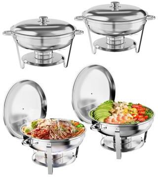 Garvee 4 Pack 5QT Round Food Warmers, Stainless Steel Chafing Dish Buffet Set