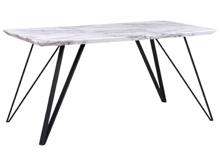 Beliani Esstisch Weiß Marmor Optik 150 x 80 cm mit Metallgestell Schwarz Glamour Molden