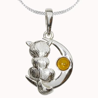 Kette mit Anhänger OSTSEE-SCHMUCK "Ostsee-Schmuck Kette mit Anhänger Katze und Mond" Gr. 45, silber, Halsketten, Damen, 45cm, Silber 925 (Sterlingsilber), L: 42