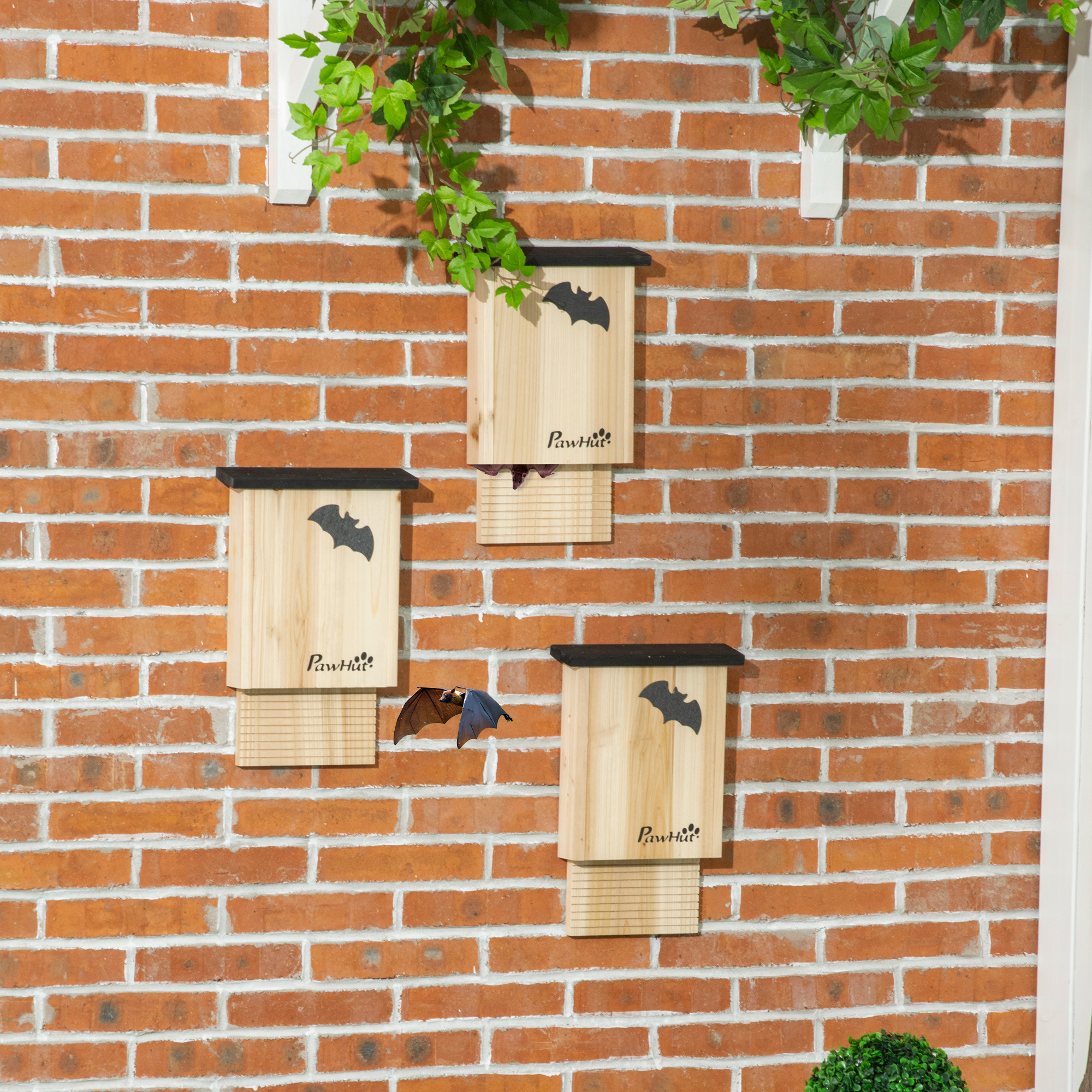 Pawhut Set di 3 Casette per Pipistrelli in Legno di Abete per Esterni, 25x6x37.5 cm, Legno Naturale   Aosom Italy