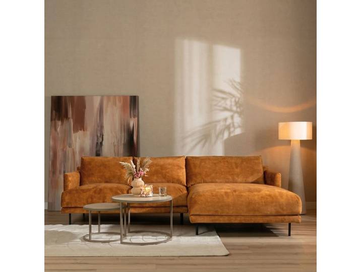 Bronx71 Ecksofa Denver Samt ockergelb/cognac rechts