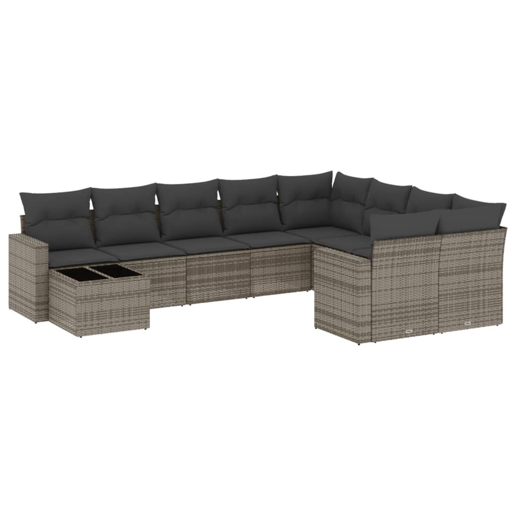 Modulare Garten-Sofa-Garnitur, 10-teilig, aus PE-Rattan, Grau, mit Stauraum, wasserabweisenden Beuteln und Hartglas-Tisch