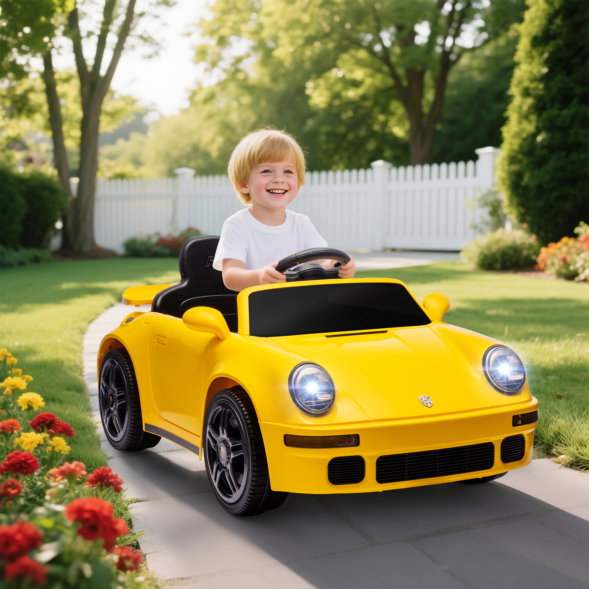 Aiyaplay Auto elettrica per bambini, con telecomando, lettore MP3, luci a LEDe clacson, Giallo   Aosom Italy
