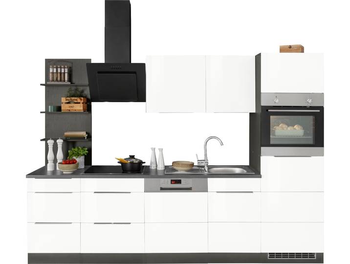 Küchenzeile, MDF, Weiß Hochglanz, 280×200×60 cm, Inkl. E-Geräte, Modern, Kochstation