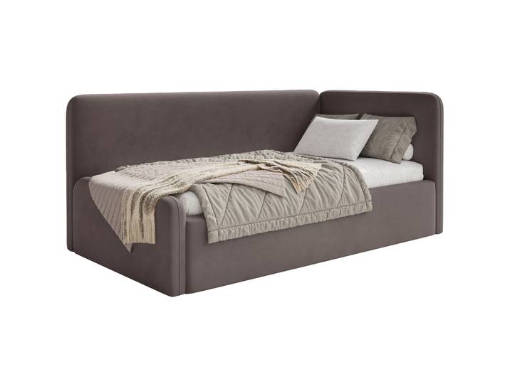 Jugendbett 90x200 cm Fanklo rechtsseitig mit Stauraum, brauner