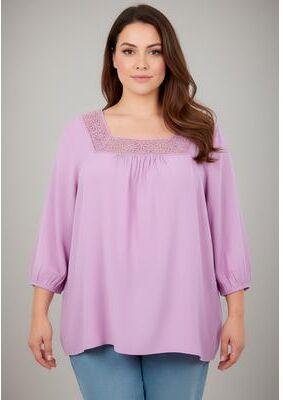 Plus Size Women's Lace Neckline Peasant Blouse by Avenue in Violet (Size 18)