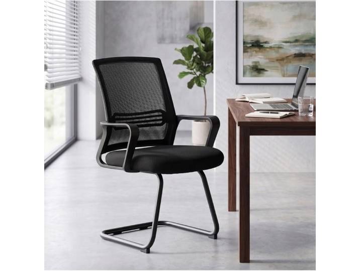 Lot de 2 chaises de bureau ergonomiques sans roulettes avec accoudoirs - LPOSPI - dossier en maille métal noir