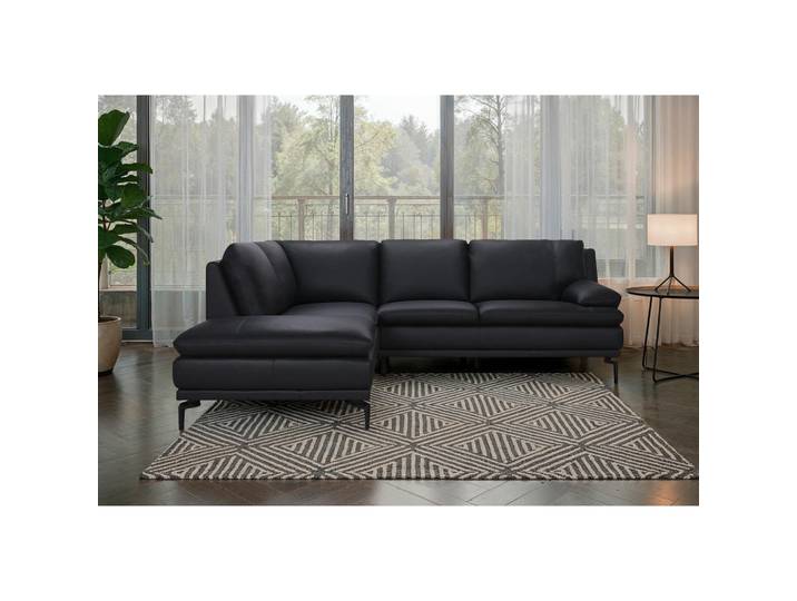 P & B Ecksofa, Schwarz, Leder, Echtleder, Büffelleder, 248x221 cm, Wohnzimmer, Sofas & Couches, Wohnlandschaften, Ecksofas