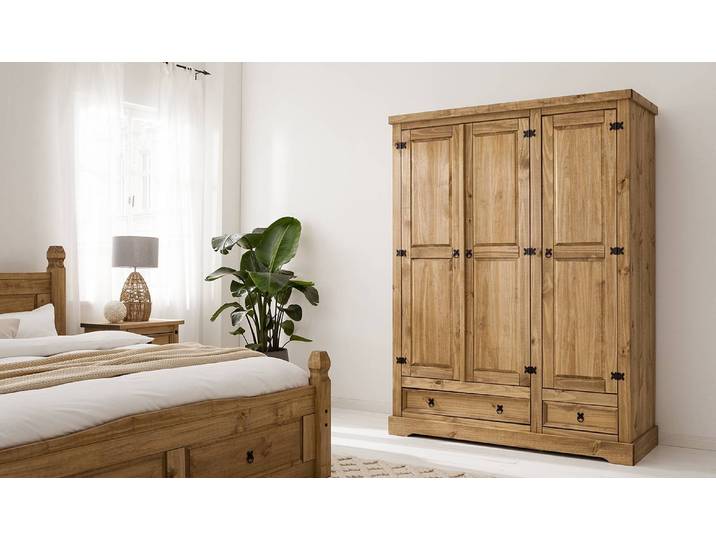 Drehtürenschrank eckig 154cm Braun/Beige/Kiefer Natur
