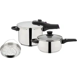 Schnellkochtopf GSW "System RAPID", silber (silberfarben), Ø:22cm, Töpfe, Schnellkochtopf, Dampfkochtopf zum Bio-/Schnellgaren, 2 Garstufen, Induktion
