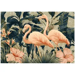 FOTOTAPETE Flamingo Blätter Grün 250x175 cm
