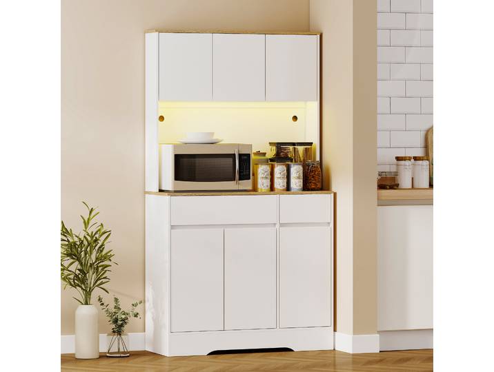 HOMCOM Buffet Cuisine LED RGB 6 Portes 2 Tiroirs Blanc