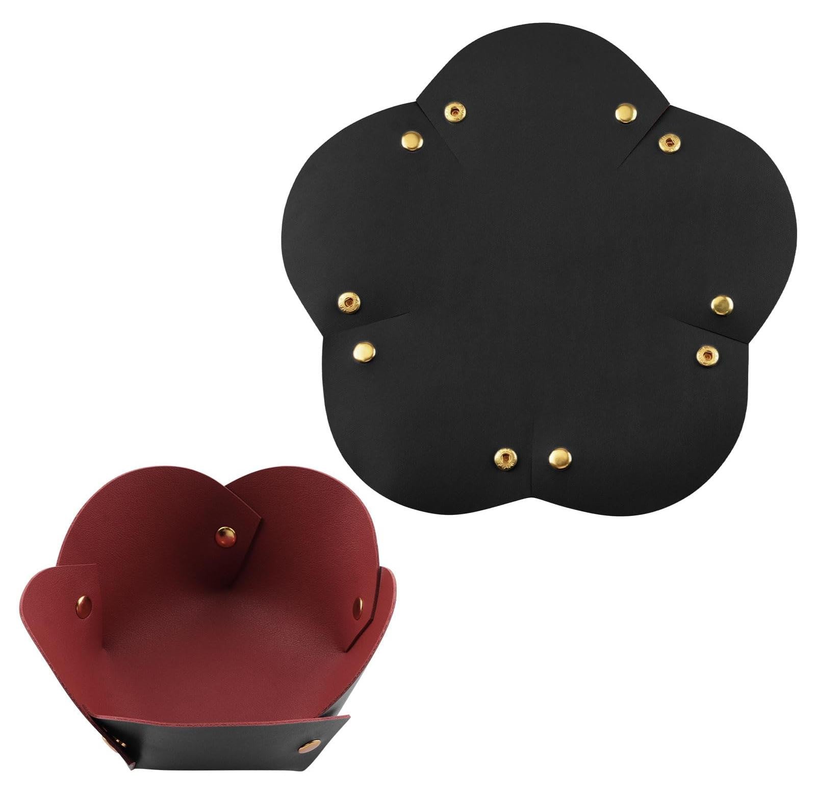 Dripio Set van 2 opbergboxen voor accessoires, bloemvormig, kunstleer, kersenrood/zwart