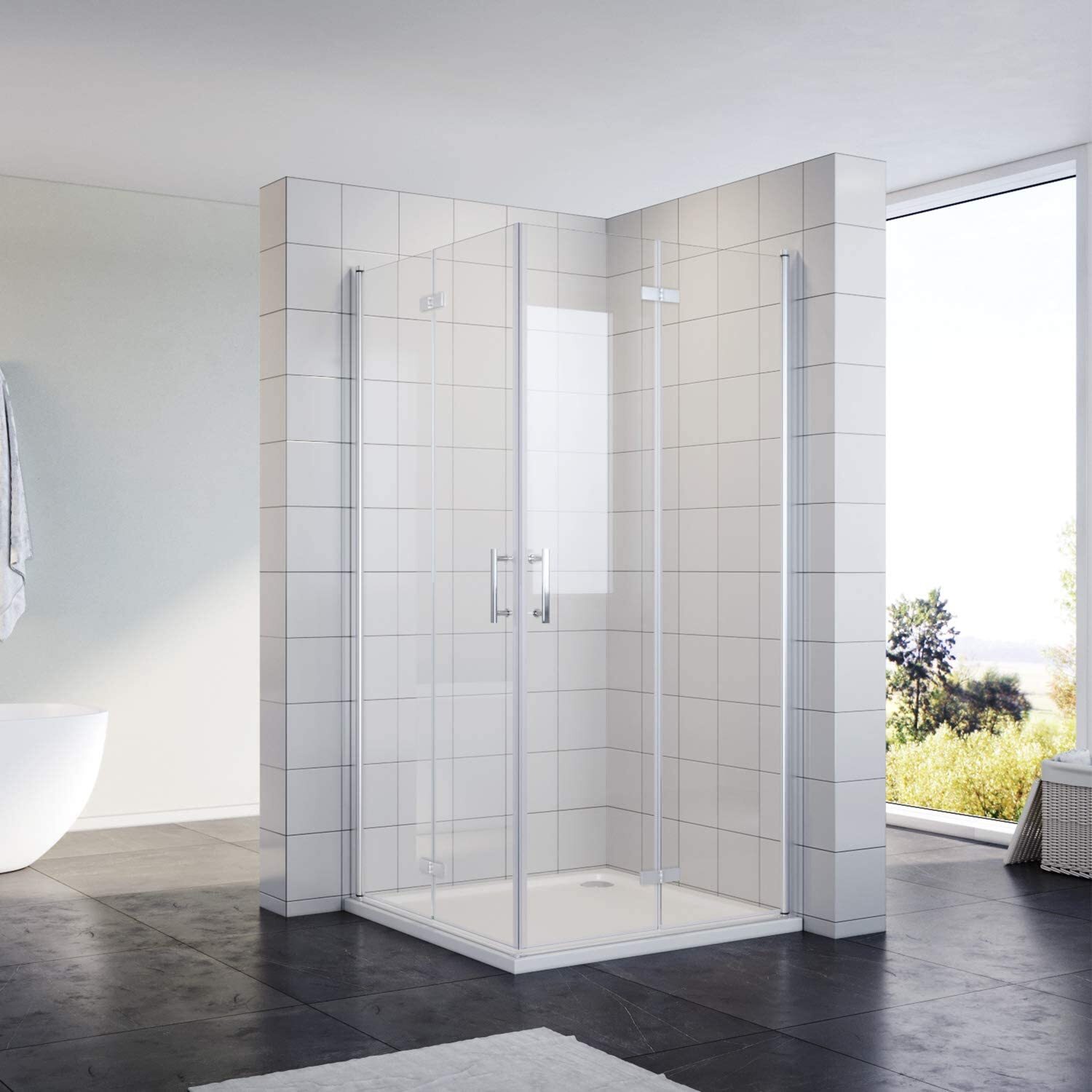 Duschabtrennung 80x80cm Höhe: 195cm Nano Glas Dusche Duschkabine Eckeinstieg Scharniertür Bad Eckdusche Pendeltür Falttür Drehfalttür