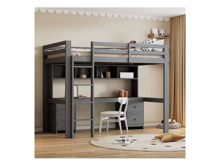 Celya Hochbett 90x200cm Kinderbett mit Tisch unten und Großer Stauraum