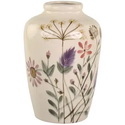 Chic Antique Steingut Vase mit Blumenmotiv, H30/Ø 20 cm