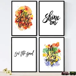 POSTER Set mit 4 Nachrichten glücklich und bunt ‚Twinkle‘ A3 Schwarzer Rahmen