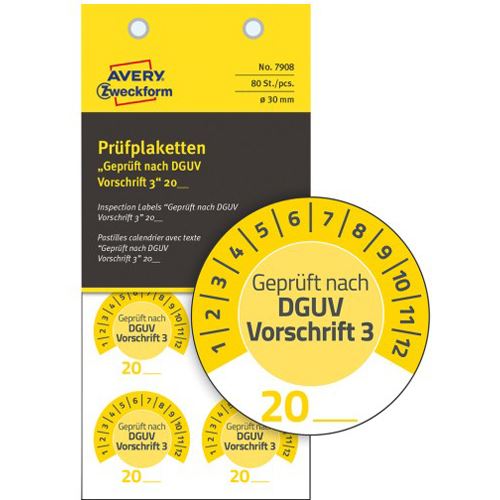 AVERY Zweckform 80 Prüfplaketten 7908 gelb 30,0 x 30,0 mm