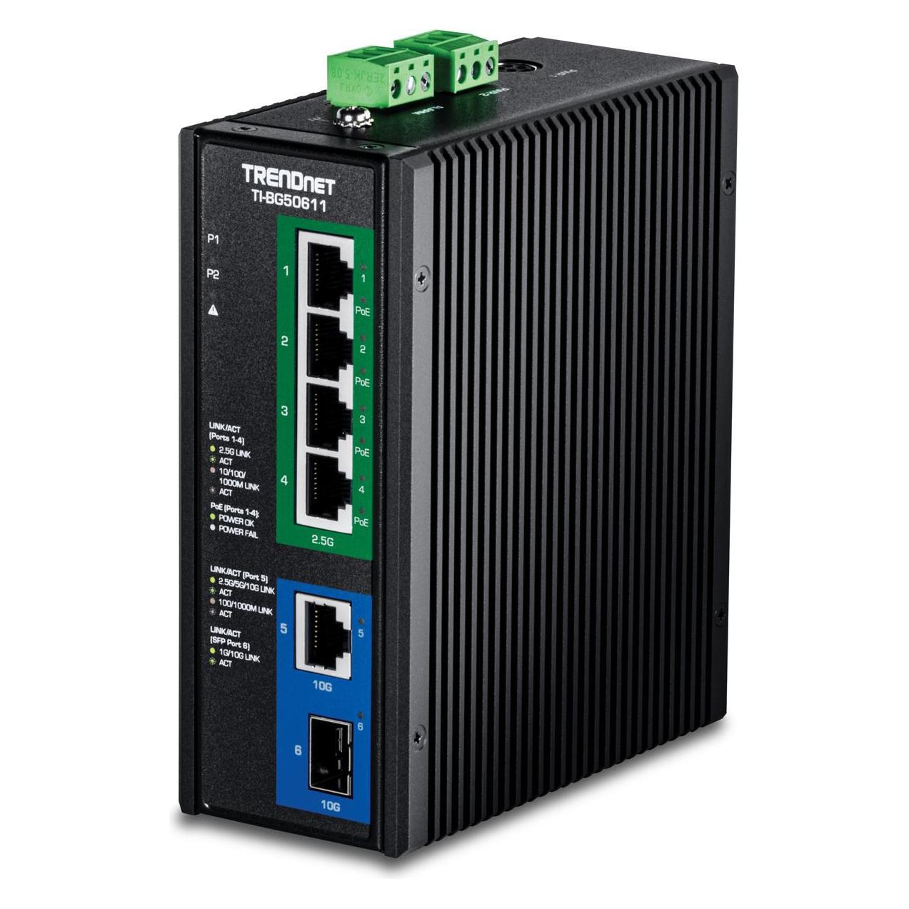 Trendnet TI-BG50611 - Version v1.0R - Switch - industriell - 4 x 10/100/1000/2.5G (PoE++) (6 Ports) (TI-BG50611)