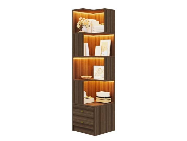 Bibliothèque d'angle L 45x43 5x180 cm avec LED contrôlée par application étagères multifonctions et grand rangement
