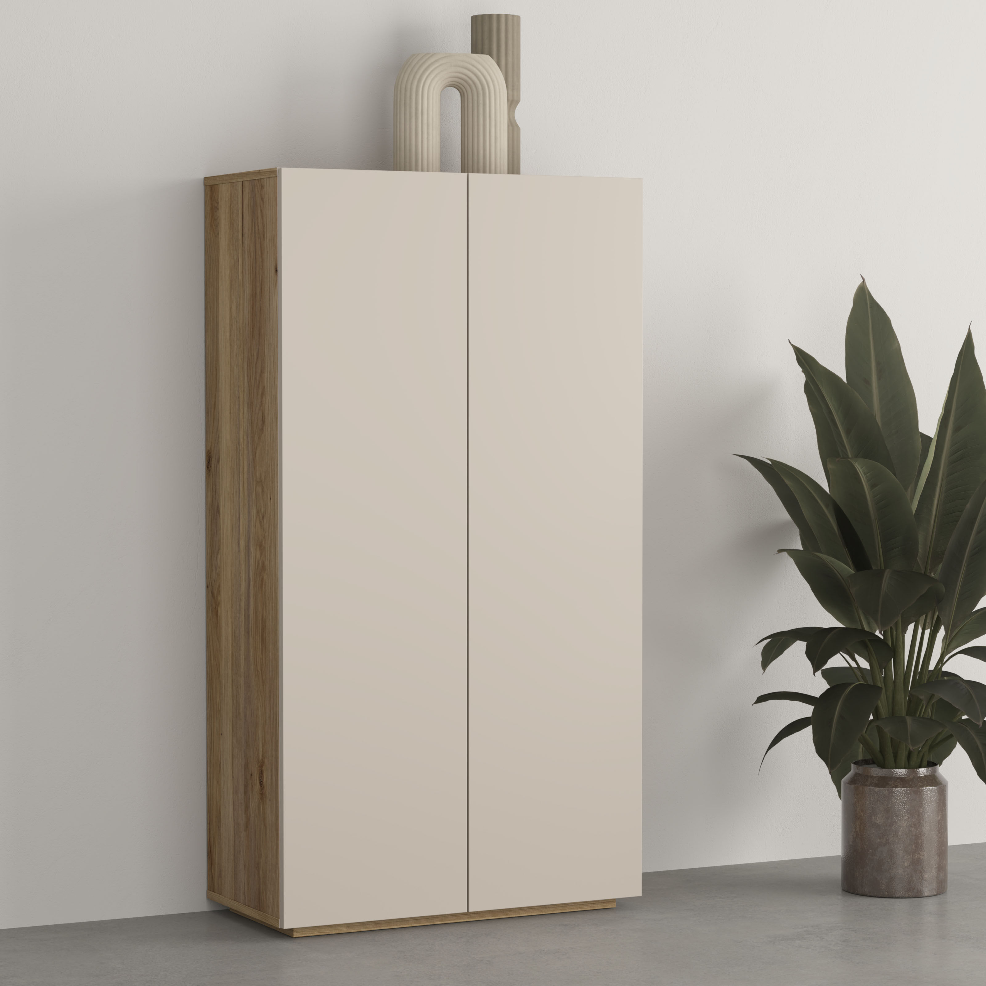 Mehrzweckschrank GOODPRODUCT "Criss moderner Griffloser Stauschrank, Allzweckschrank, Schuhkommode", beige (mauvella, kaschmir), B:70cm H:130,5cm T:34cm, FSC-zertifizierter Holzwerkstoff, Melamin, Metall, Schränke, Mehrzweckschrank, Mehrzweckschrank, Brei