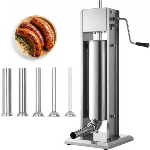 VEVOR Handmatige Worstvuller 7L Roestvrij Staal 304 Verticale Worstvulmachine met 5 Buizen en Ontluchtingsventiel