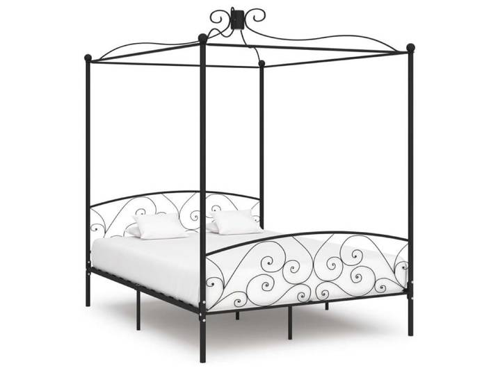 SALE 2026  Stable Structure de lit double Noir - Cadre de lit à baldaquin Noir Métal 160x200cm PRO854341676