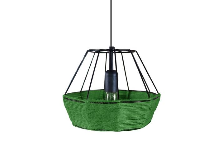 Suspension métal noir abat-jour ficelle vert