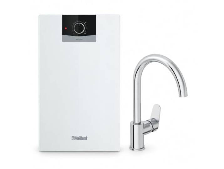 VanFlake Vaillant Premium Set eloSTOR plus VEN 10/7-5 Untertischspeicher 10 Liter mit schwenkbarer Spültischarmatur 242 mm, Niederdruck, Chrom - Kleinspeicher Komplettset