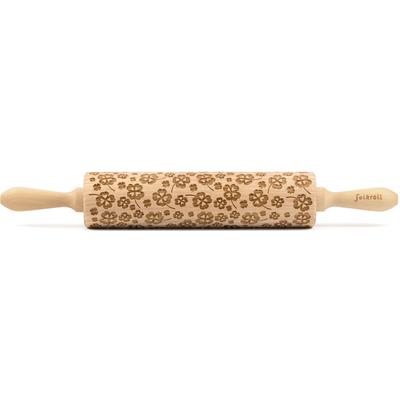 Teigroller FOLKROLL "3D-Motiv-Teigrolle", braun, L:43cm, Massivholz, Teigroller, Kleeblatt