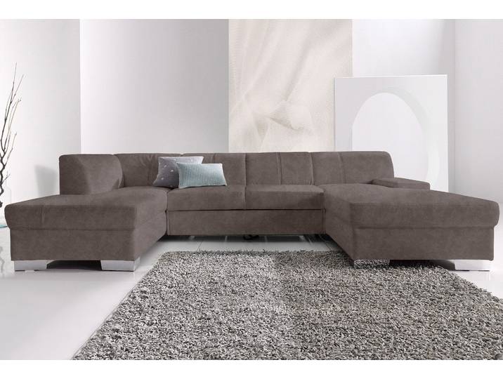 Wohnlandschaft, Grau, 304x82 cm, Struktur & Microfaser, U-Form, Klassisch, Domo-collection