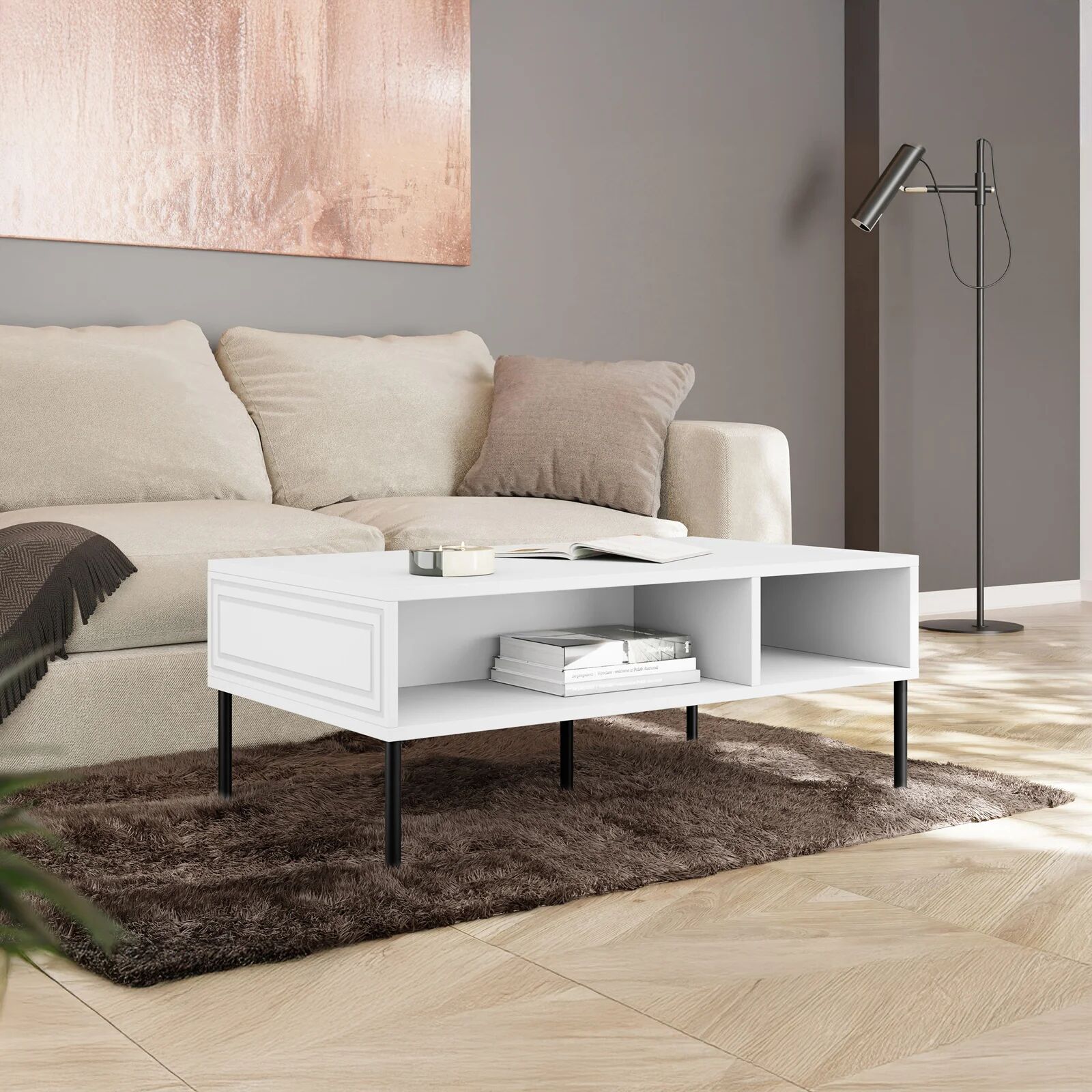garneroarredamenti Tavolino da salotto 110x60cm 2 vani bianco opaco Stark